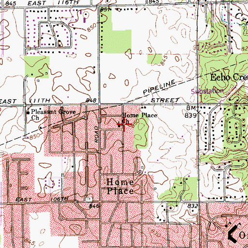 Topographic Map of Home Place Church, IN