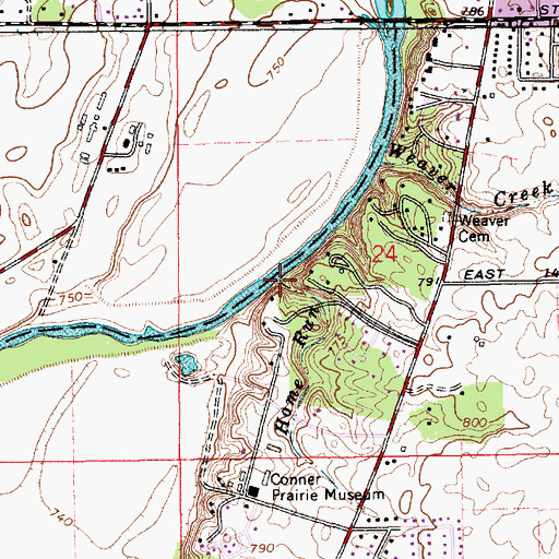 Topographic Map of Home Run, IN