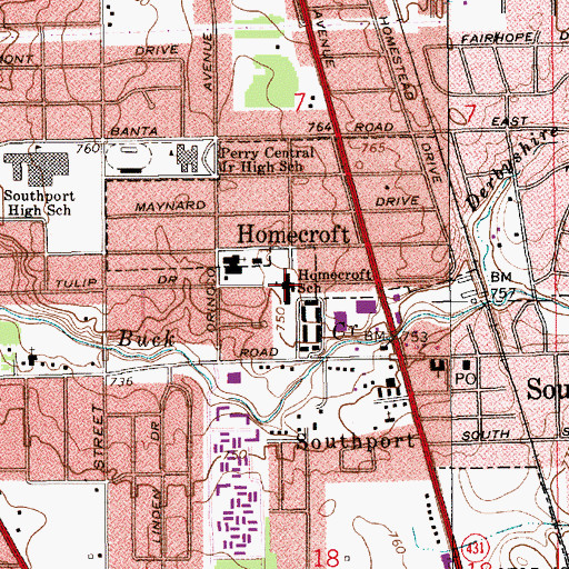 Topographic Map of Homecroft Elementary School, IN