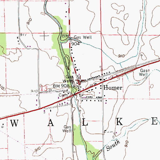 Topographic Map of Homer, IN