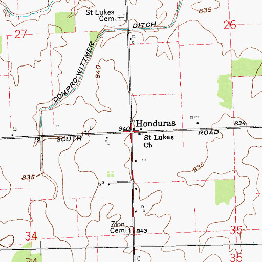Topographic Map of Honduras, IN