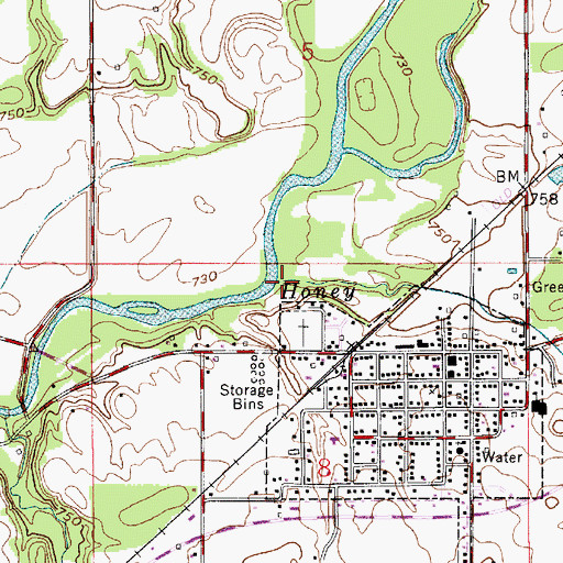 Topographic Map of Honey Creek, IN