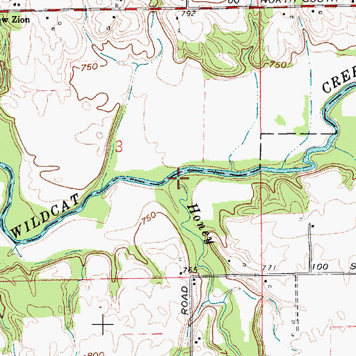 Topographic Map of Honey Creek, IN