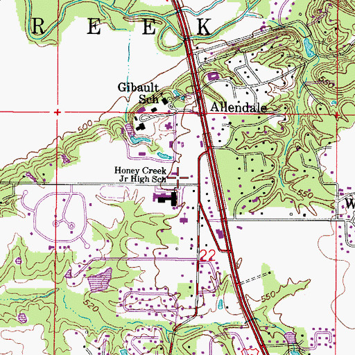 Topographic Map of Honey Creek Junior High School, IN