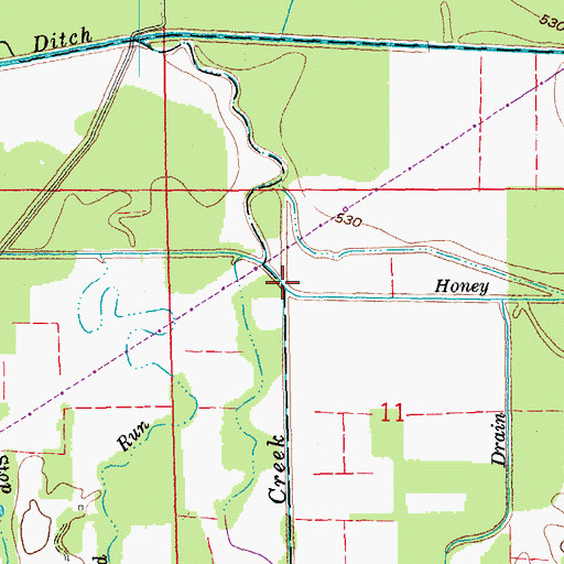 Topographic Map of Honey Run, IN