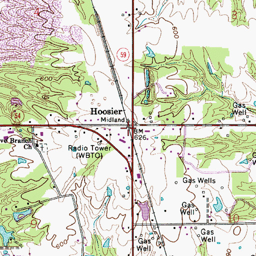Topographic Map of Hoosier, IN