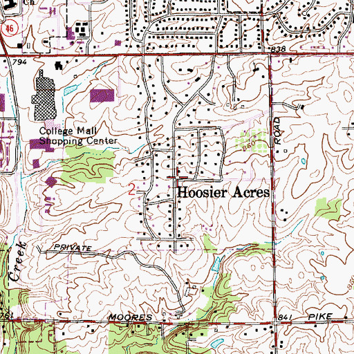 Topographic Map of Hoosier Acres, IN
