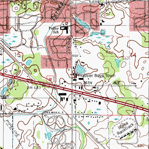 Topographic Map of Hoosier Boys Town, IN