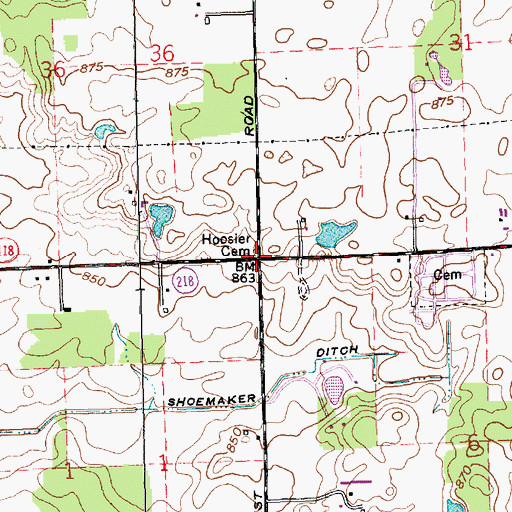 Topographic Map of Hoosier Cemetery, IN