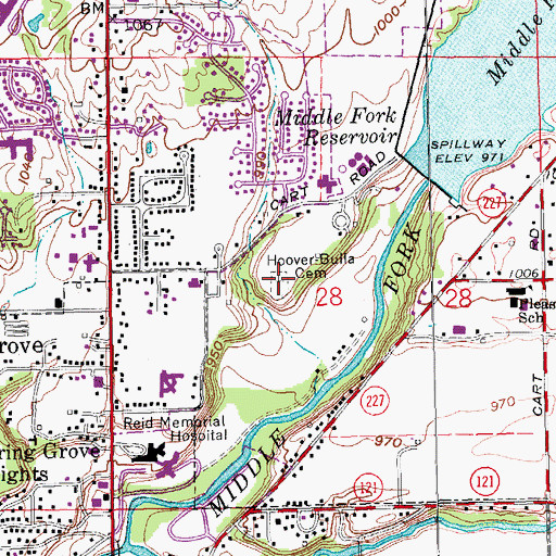 Topographic Map of Hoover Bulla Cemetery, IN