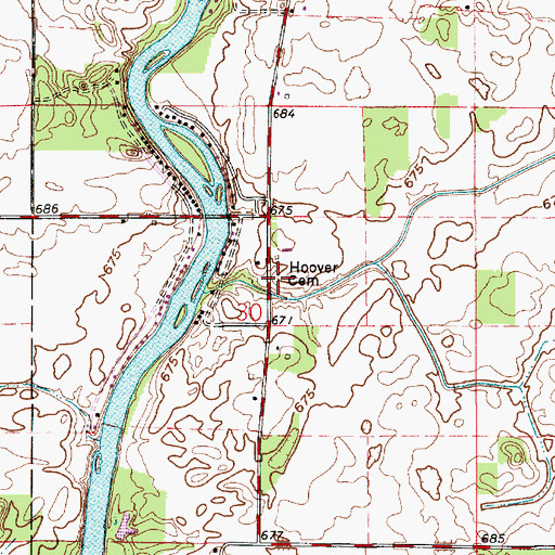 Topographic Map of Hoover Cemetery, IN