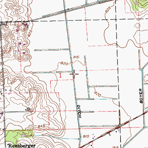 Topographic Map of Hoover Ditch, IN