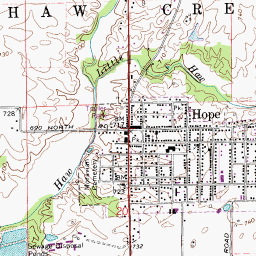 Topographic Map of Hope, IN