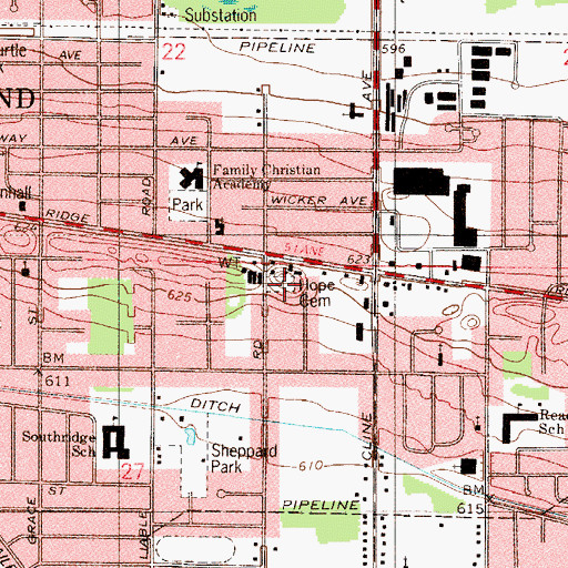 Topographic Map of Hope Cemetery, IN