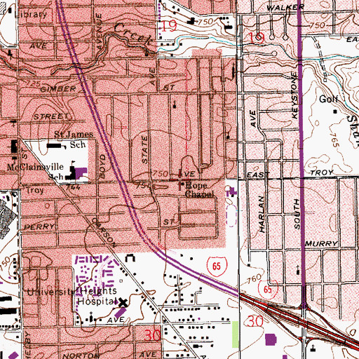Topographic Map of Hope Chapel, IN
