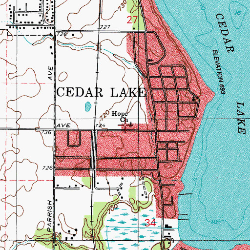 Topographic Map of Hope Lutheran Church, IN