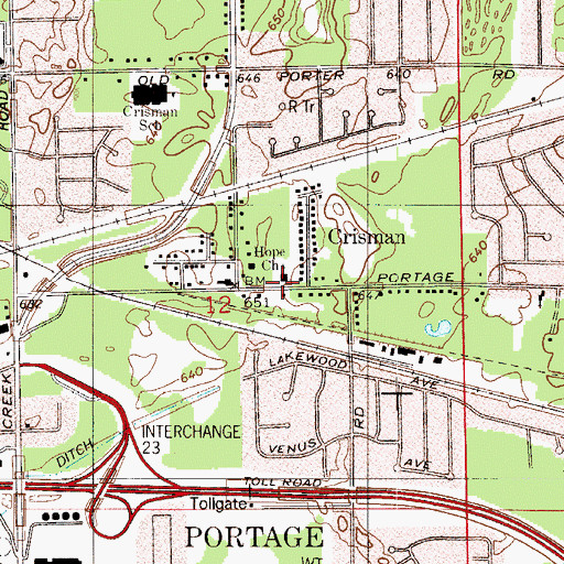 Topographic Map of Hope Church, IN