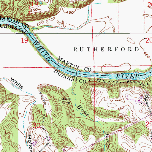 Topographic Map of Hope Drain, IN