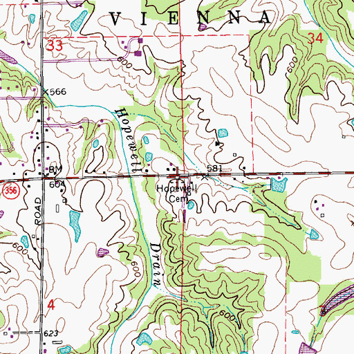 Topographic Map of Hopewell Cemetery, IN