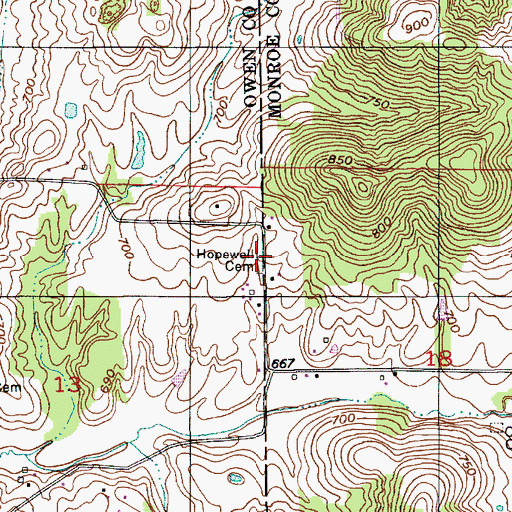 Topographic Map of Hopewell Cemetery, IN