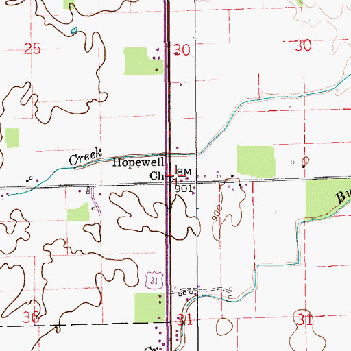Topographic Map of Hopewell Church, IN