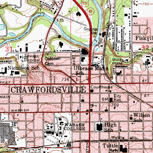 Topographic Map of Horace Mann School, IN