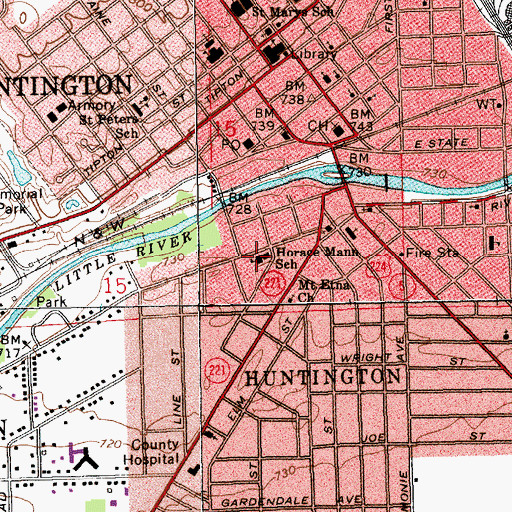 Topographic Map of Horace Mann Elementary School, IN
