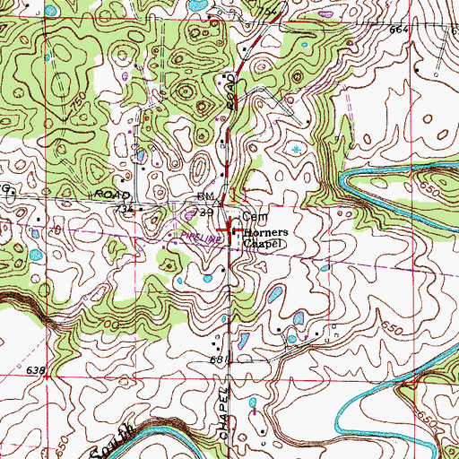 Topographic Map of Horners Chapel, IN