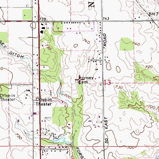Topographic Map of Horney Cemetery, IN
