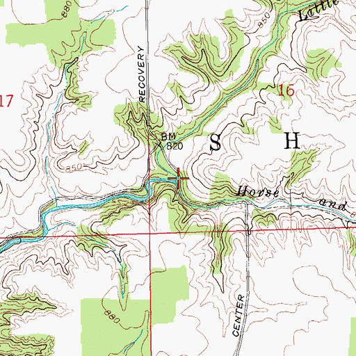 Topographic Map of Horse and Poplar Branch, IN