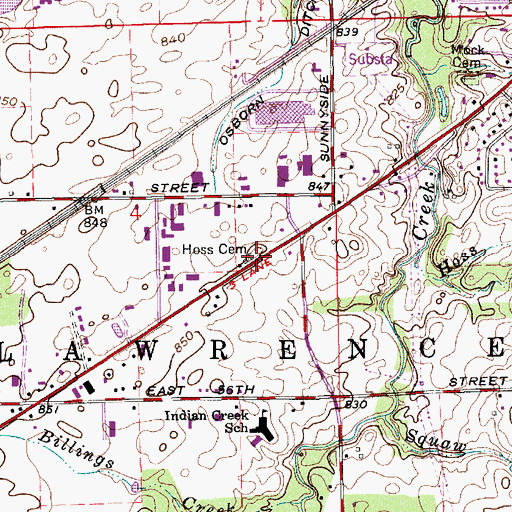Topographic Map of Hoss Cemetery, IN