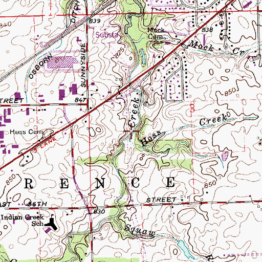 Topographic Map of Hoss Creek, IN