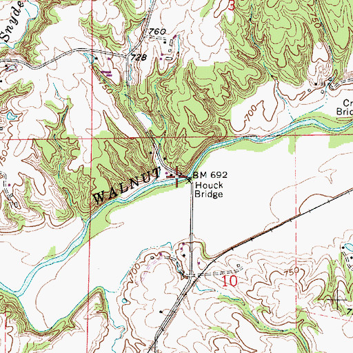 Topographic Map of Houck Bridge, IN