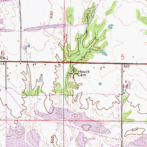 Topographic Map of Houck Cemetery, IN