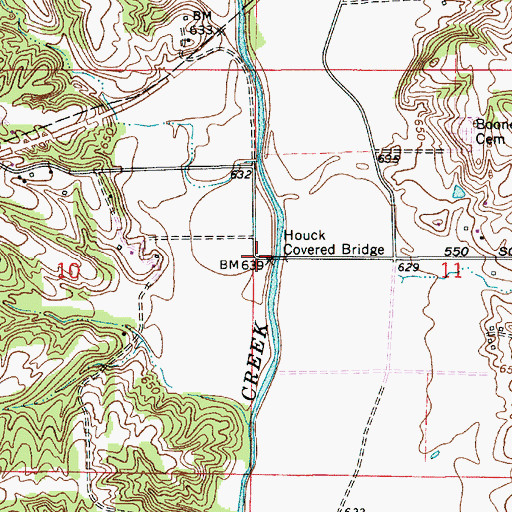 Topographic Map of Houck Covered Bridge, IN