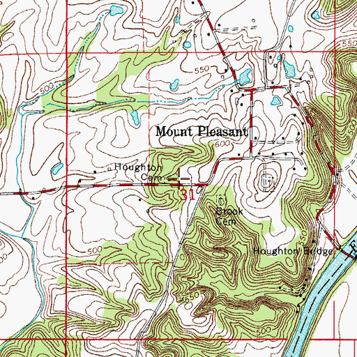 Topographic Map of Houghton Cemetery, IN