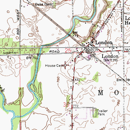 Topographic Map of House Cemetery, IN