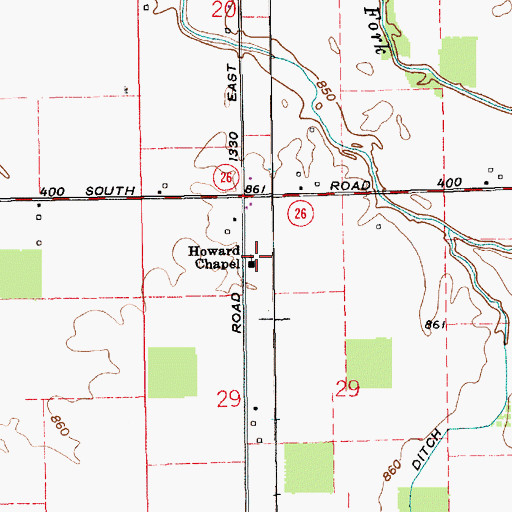 Topographic Map of Howard Chapel, IN