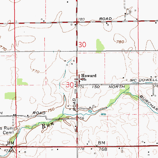 Topographic Map of Howard Church, IN