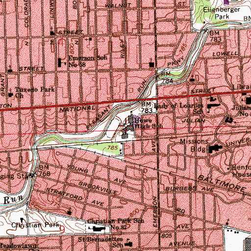 Topographic Map of Thomas Carr Howe High School (historical), IN