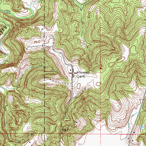 Topographic Map of Howell Cemetery, IN