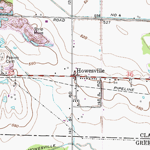 Topographic Map of Howesville, IN