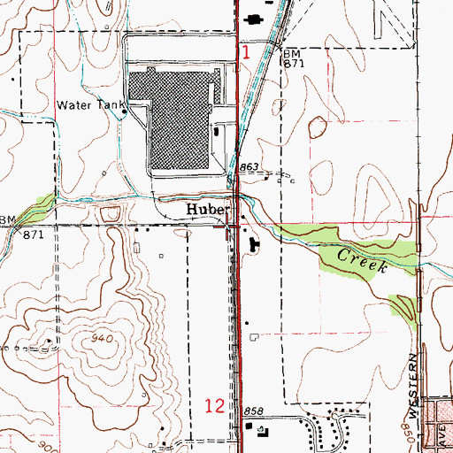 Topographic Map of Huber, IN