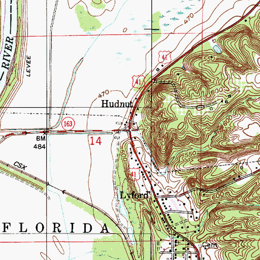 Topographic Map of Hudnut, IN