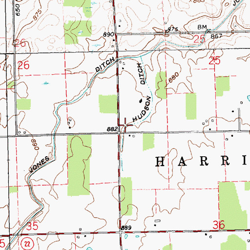 Topographic Map of Hudson Ditch, IN