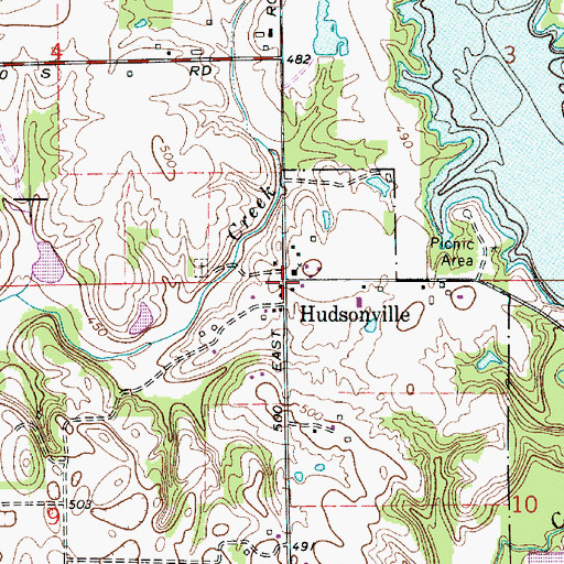 Topographic Map of Hudsonville, IN