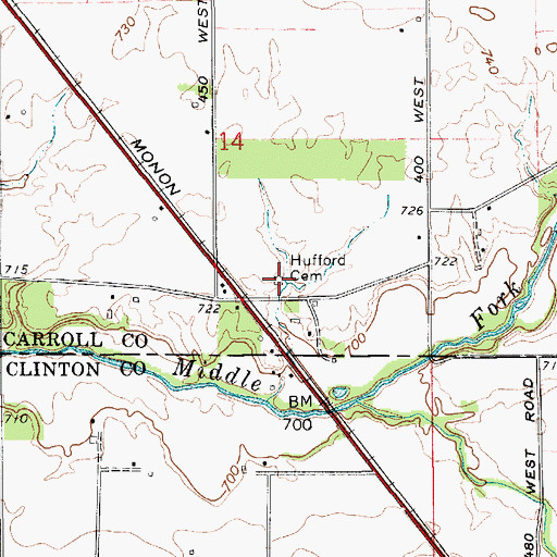 Topographic Map of Hufford Cemetery, IN