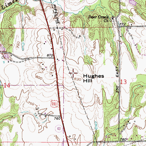 Topographic Map of Hughes Hill, IN