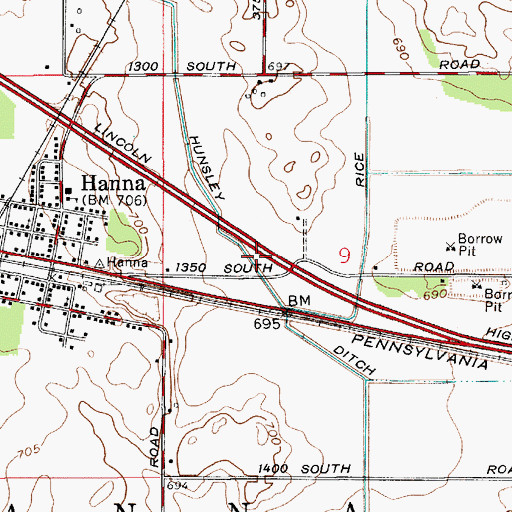 Topographic Map of Hunsley Ditch, IN