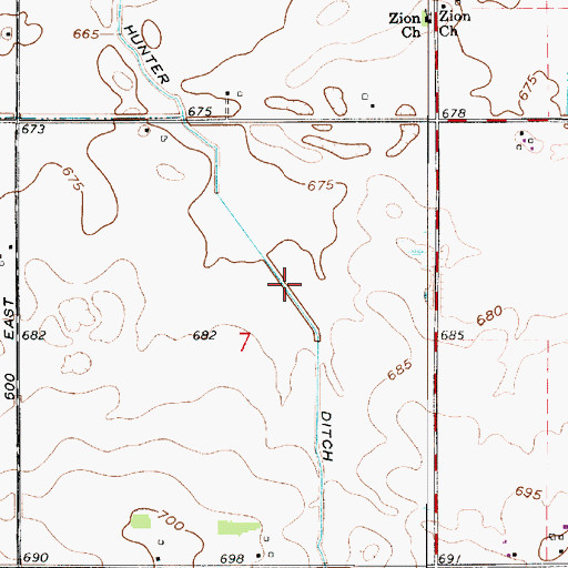 Topographic Map of Hunter Ditch, IN